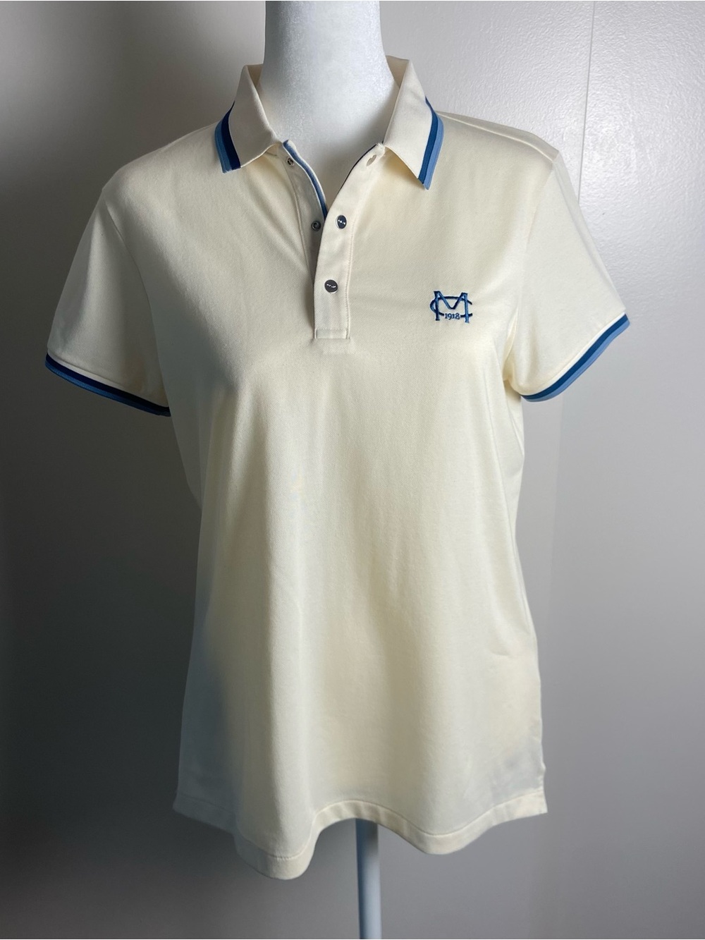 Ralph Lauren Cream Polo with Blue Trim and Logo